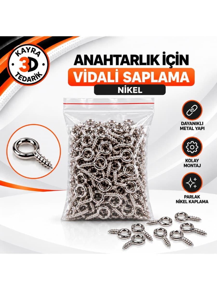 Vidalı Anahtarlık  Aparatı Nikel ( Gümüş )