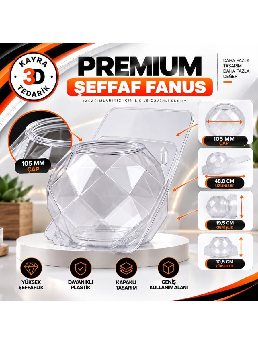 Premium Şeffaf Fanus ( Kapaklı )